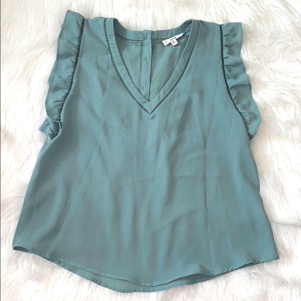 Sage Green Ruffle Sleeve Button Back Blouse